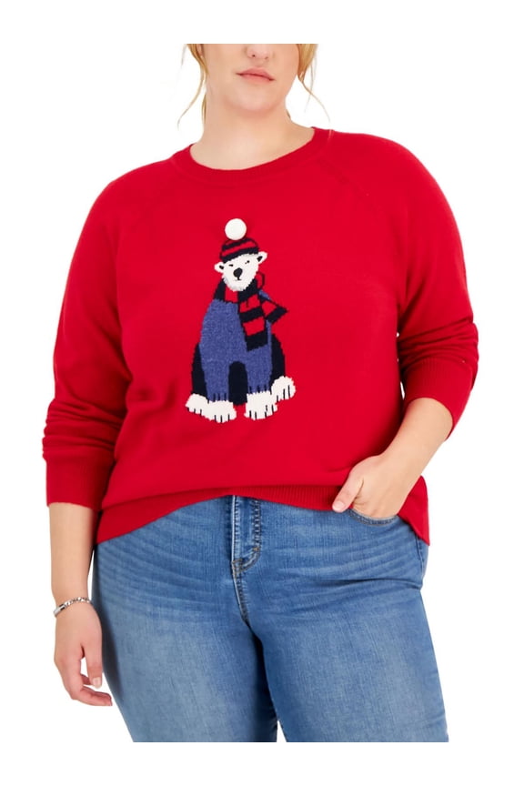 Plus Size Polar Bear Sweater Scarlet 2X