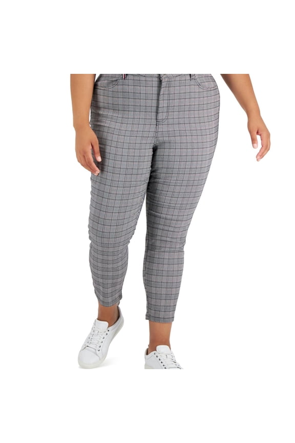 Womens Glen Plaid Skinny Dress Pants, Grey, Plus Size, 14W