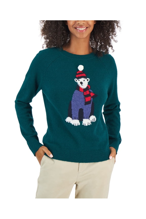 Womens Polar Bear Graphic Sweater Forest XS