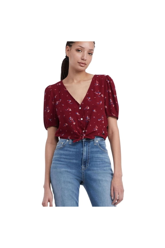 Womens Printed Crop Top Blouse, Multicoloured, Medium