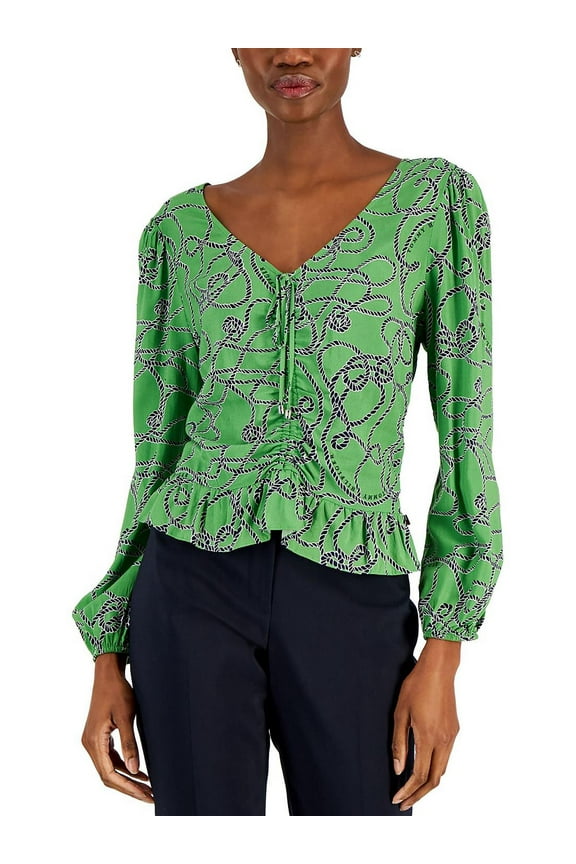 Women's Long-Sleeve Ruched Rope Top Knotty Ropes/New Leaf Multi XXL