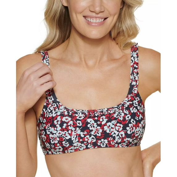 Tommy Hilfiger Womens Printed Ruffled Bikini Swim Top