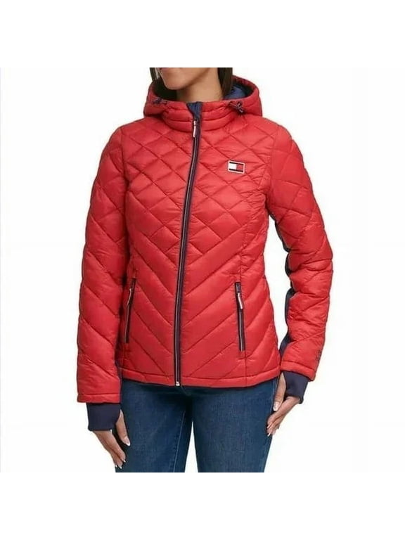 Womens Quilted Puffer Jacket, Crimson, Large