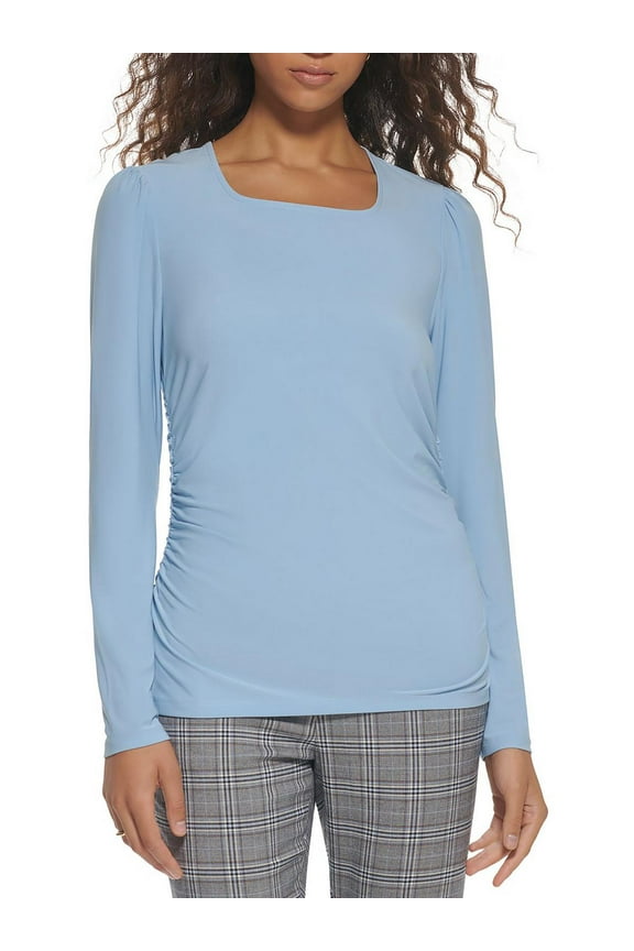 Womens Ruched Square Neck Pullover Top