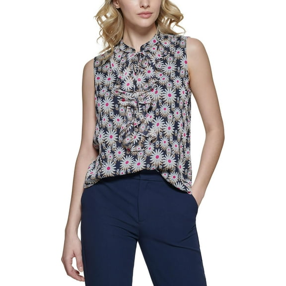 Tommy Hilfiger Womens Ruffled Sleeveless Shell