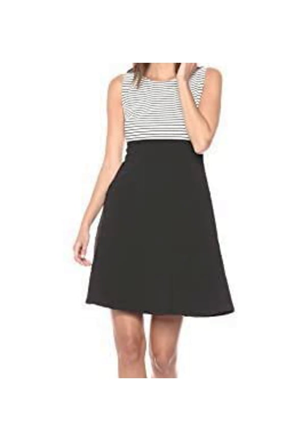 Womens Scuba Crepe Swing Knit Stripe Patterned Dress