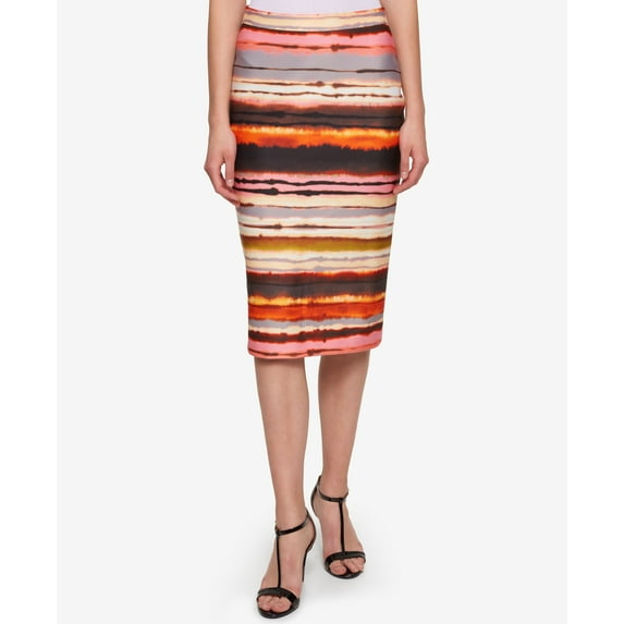 Tommy Hilfiger Womens Scuba Sunset Striped Pencil Skirt Black 12