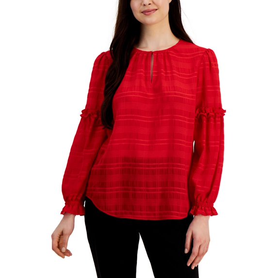 Tommy Hilfiger Womens Sheer Scoop Neck Blouse