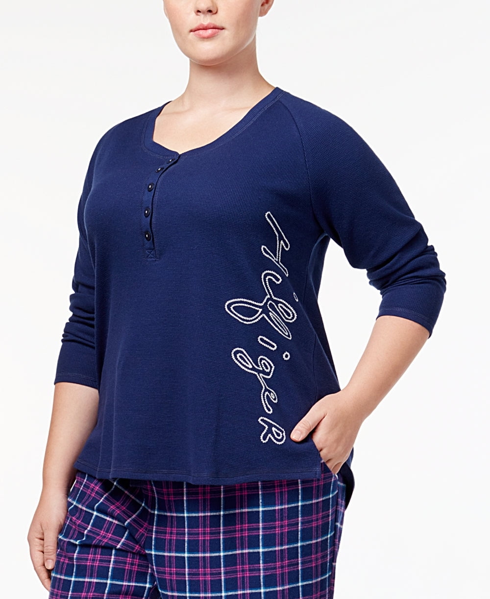 Tommy Hilfiger Womens Sleepy in Seattle Long Sleeve T-Shirt Pajama Top Only,1-PC, 2X, Medieval Blue
