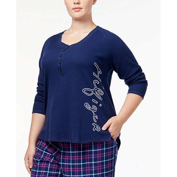 Tommy Hilfiger Womens Sleepy in Seattle Long Sleeve T-Shirt Pajama Top Only,1-PC, 2X, Medieval Blue