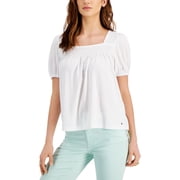 Tommy Hilfiger Womens Smocked Puff Sleeve Pullover Top