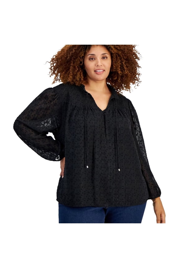 Womens Classy Peasant Blouse, Black, Plus Size, 2X