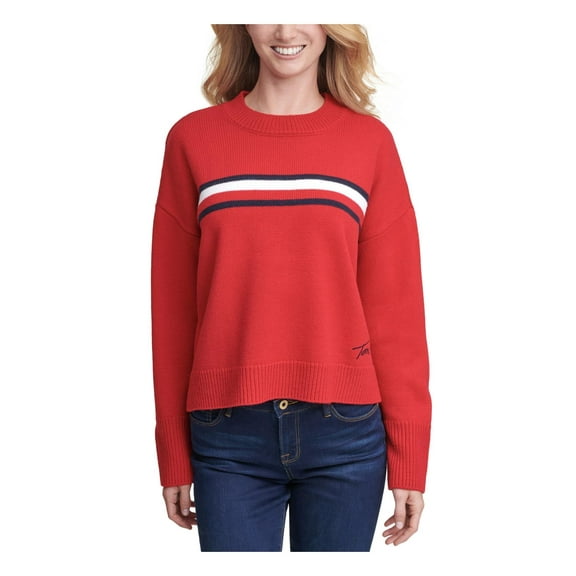 Tommy Hilfiger Womens Striped Crewneck Pullover Sweater Red S
