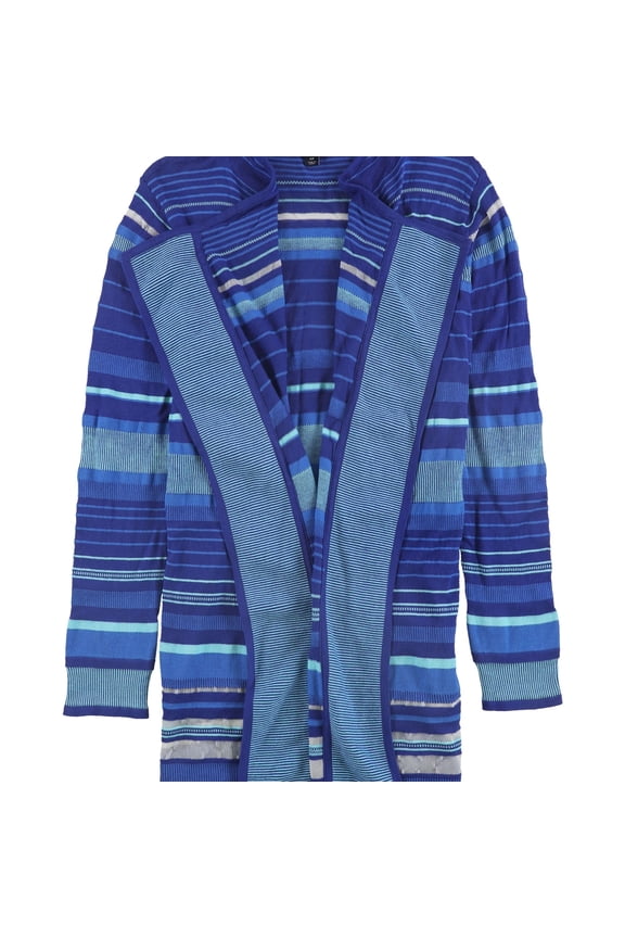 Womens Striped Open Front Cardigan Sweater, Blue, Medium