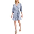 thumbnail image 1 of Tommy Hilfiger Womens Striped Faux Wrap Dress Amstrdm Blue 2XL, 1 of 3