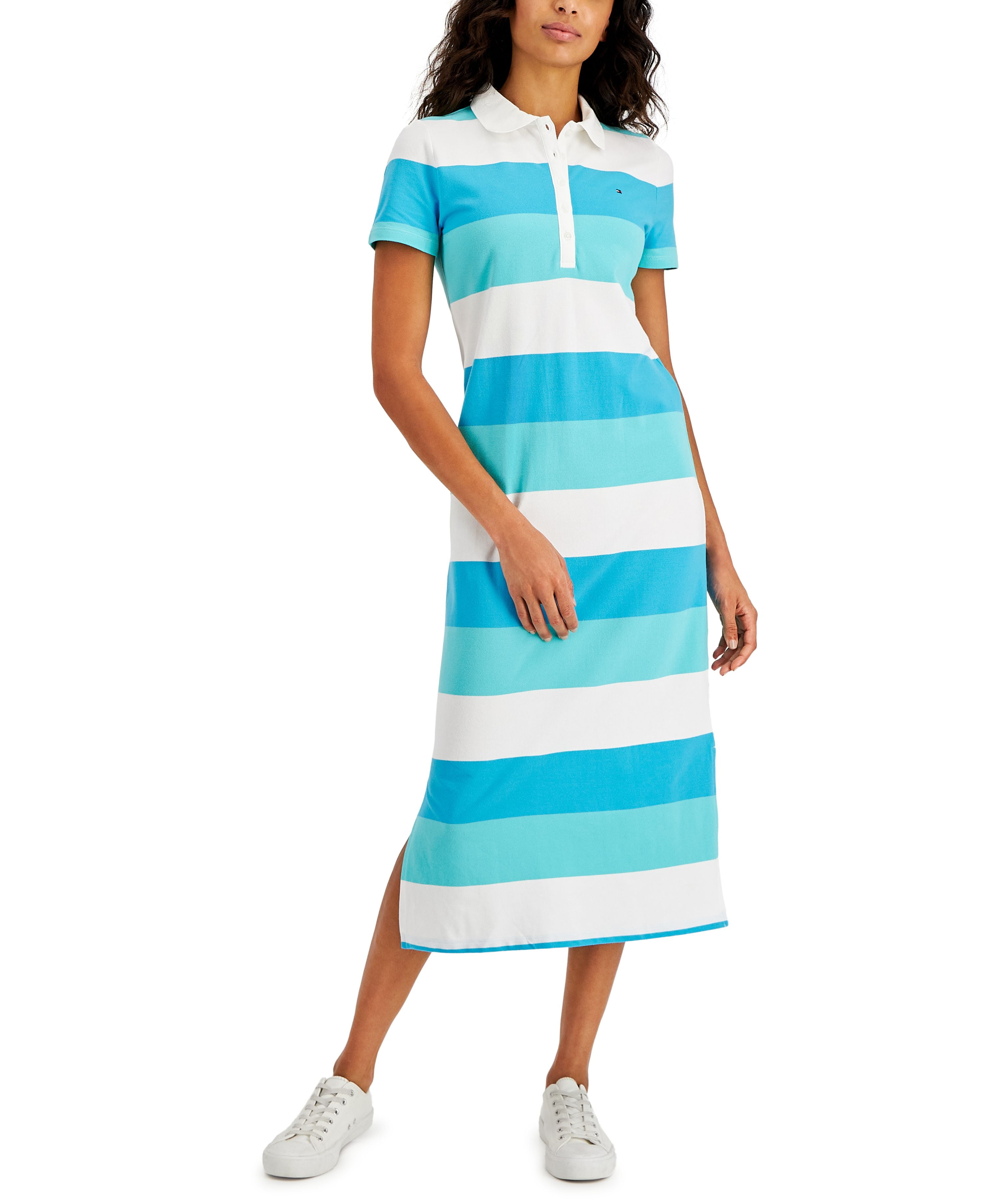 Tommy Hilfiger Womens Striped Polo Midi Dress Cool Combo S - Walmart.com