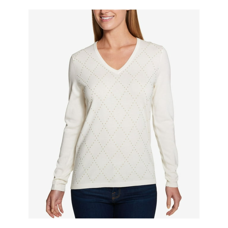 Tommy Hilfiger Womens Studded Knit Sweater Off White X Large Walmart