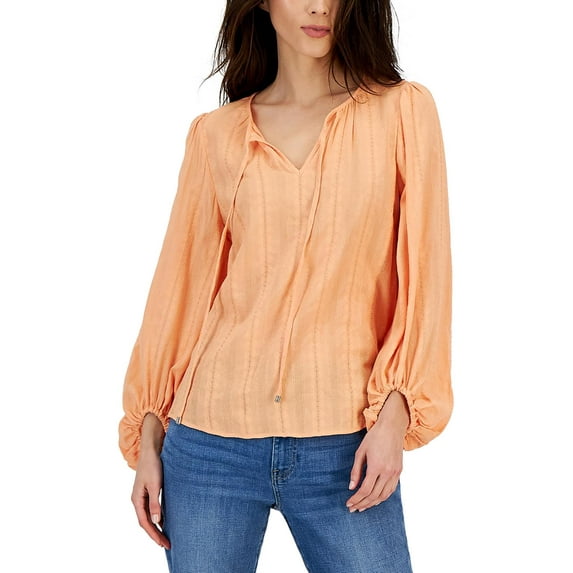 Tommy Hilfiger Womens Textured Puff Sleeves Blouse