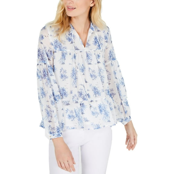 Tommy Hilfiger Womens Tiered Floral Print Blouse