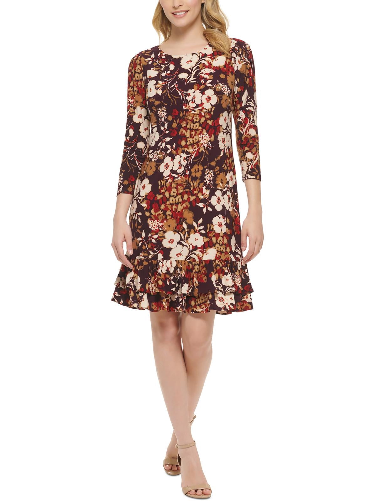 knee length dresses for ladies Tommy Hilfiger Plus Size Floral Chiffon 3/4-Sleeve Midi Dress MSRP $14 –  DGFOutlet main image 1