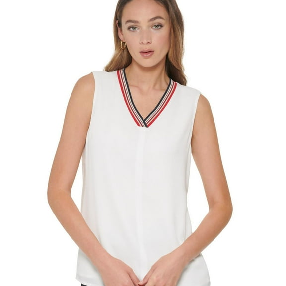 Tommy Hilfiger Womens Bubble Crepe Pullover Blouse, White, Medium