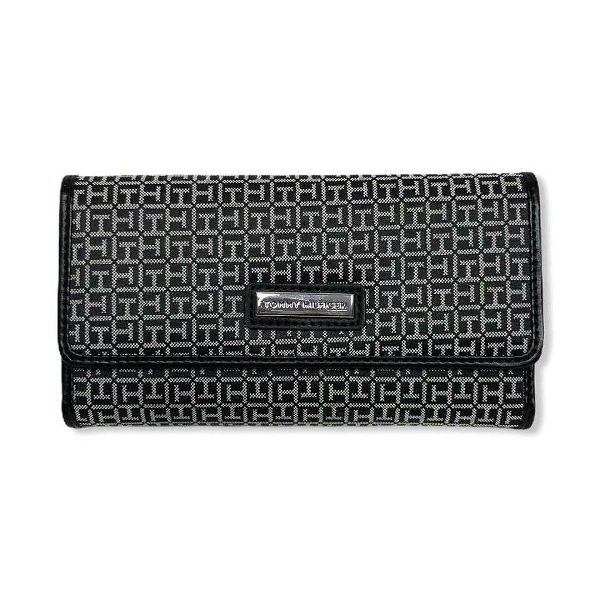 Tommy Hilfiger Womens Wallet Snap Closure Trifold Casual Checkbook - Black TH Monogram - image 1 of 3