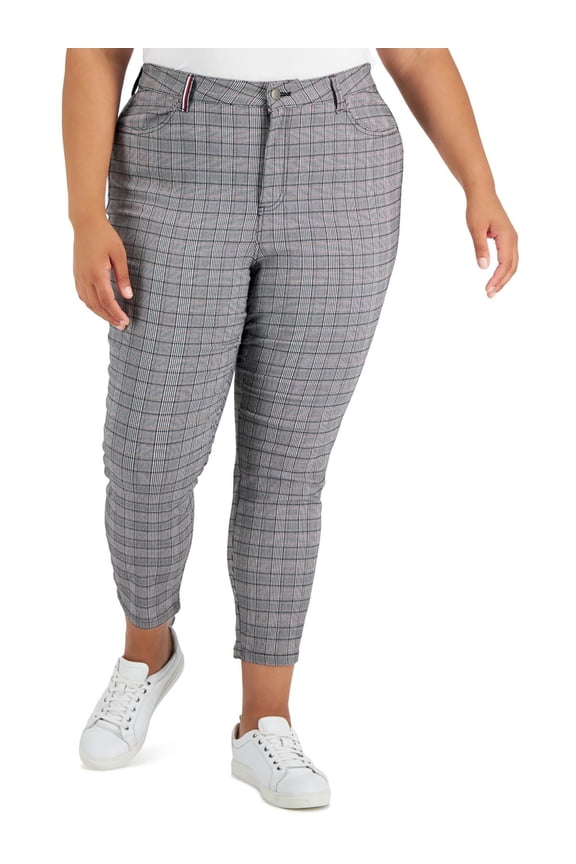 Women's Woven Plaid Skinny Pants  Black Glen Plaid  16