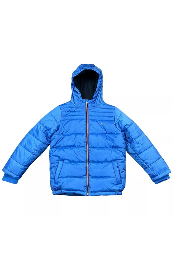 Youth Boys Jacket Size 14-16 Blue Full Zip Hooded Fleece Lining