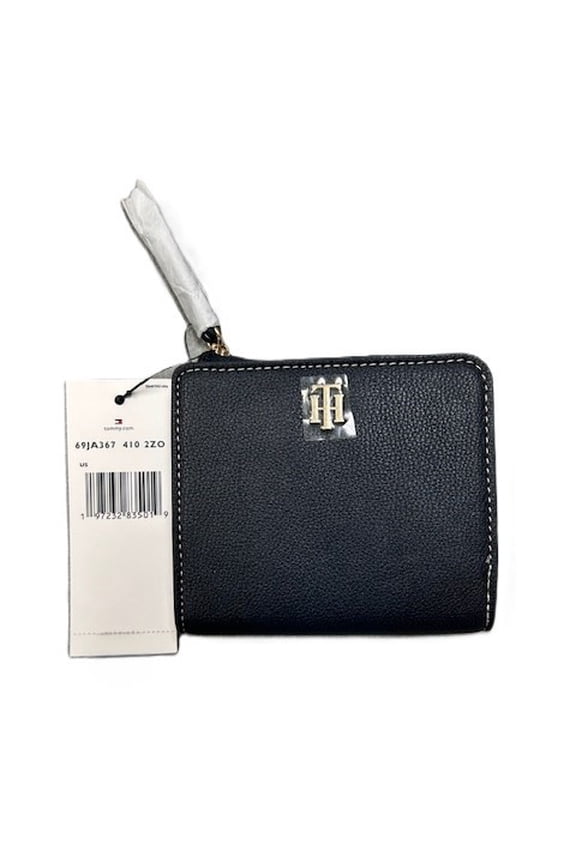 Zip-Around Pebbled Wallet with TH Logo Black