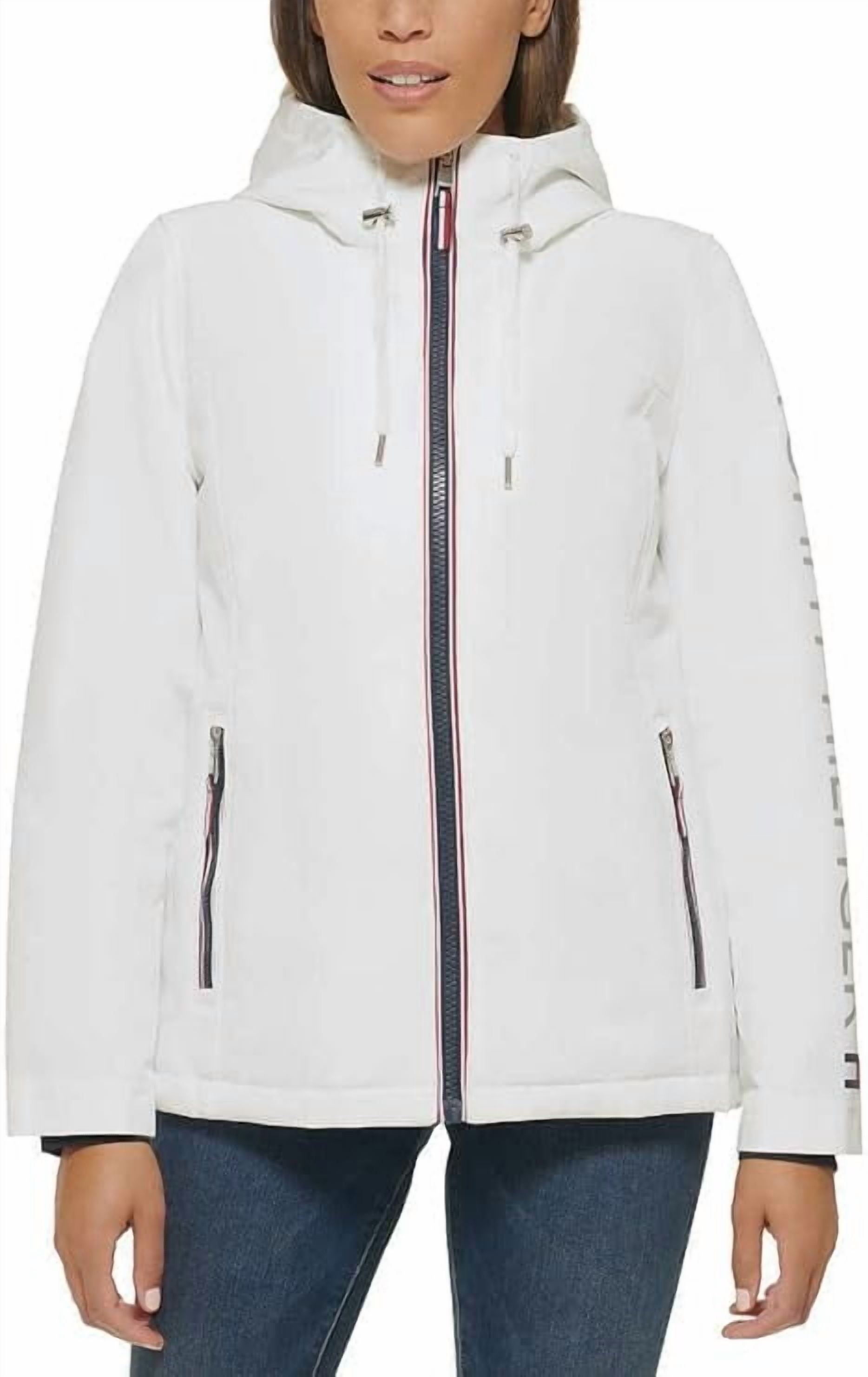 Tommy Hilfilger Women's Jacket Hooded Fleece Lined White Large Heavyweight