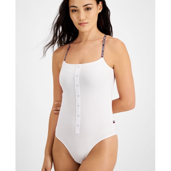Tommy Jeans Ribbed Spaghetti Strap Bodysuit Bright White XL