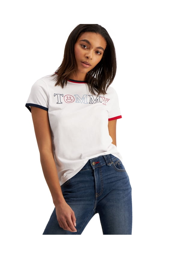 Short Sleeve Smiley Cotton T-Shirt Bright White S