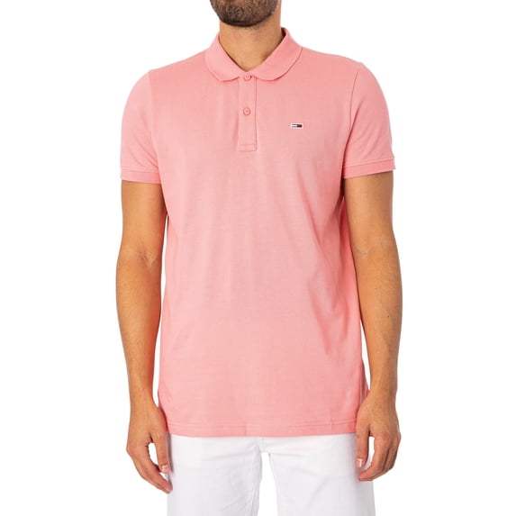 Tommy Jeans Slim Placket Polo Shirt, Pink
