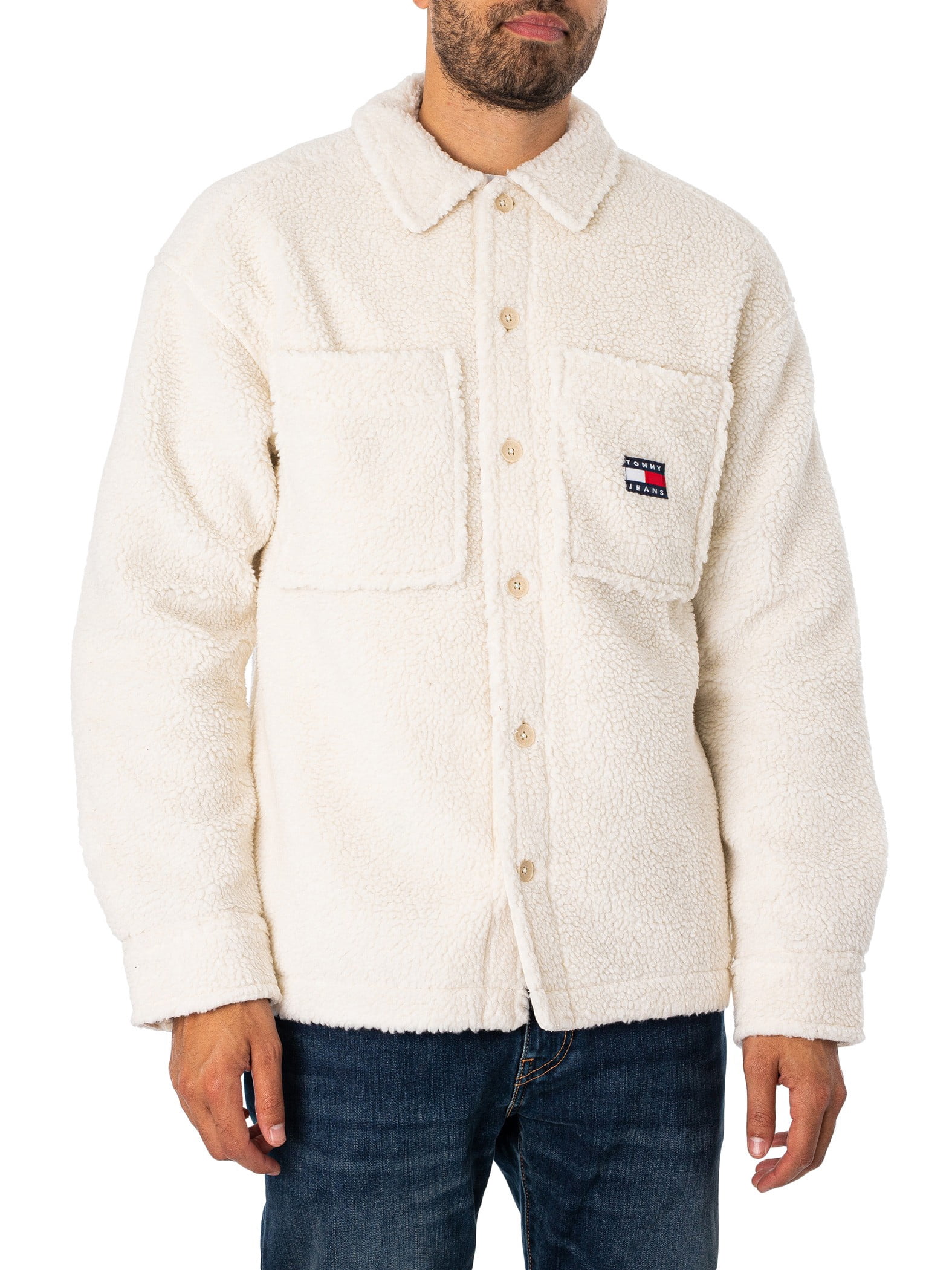 Tommy Jeans Solid Sherpa Overshirt, Beige - Walmart.com