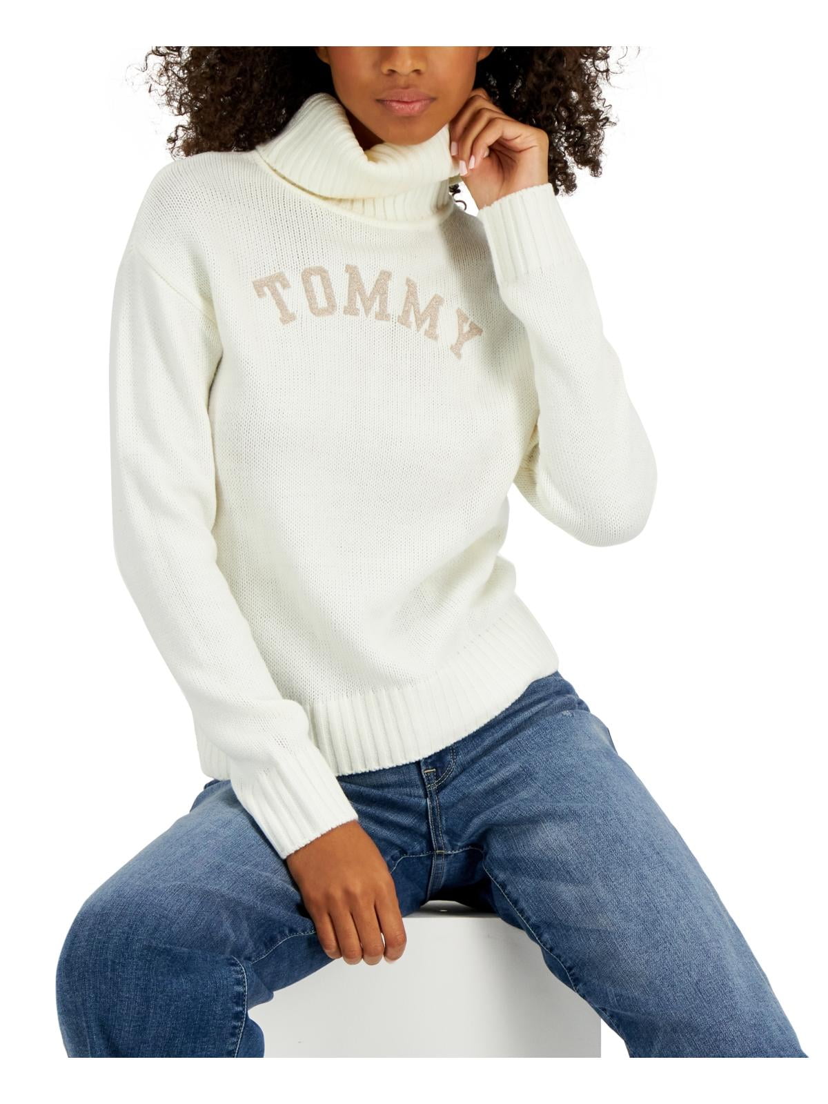 Tommy Jeans Womens Glitter Logo Turtleneck Sweater Walmart