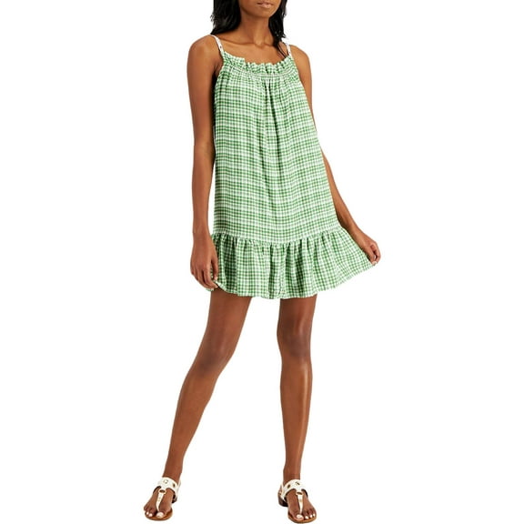 Tommy Jeans Womens Plaid Trapeze Dress New Leaf Multi XL