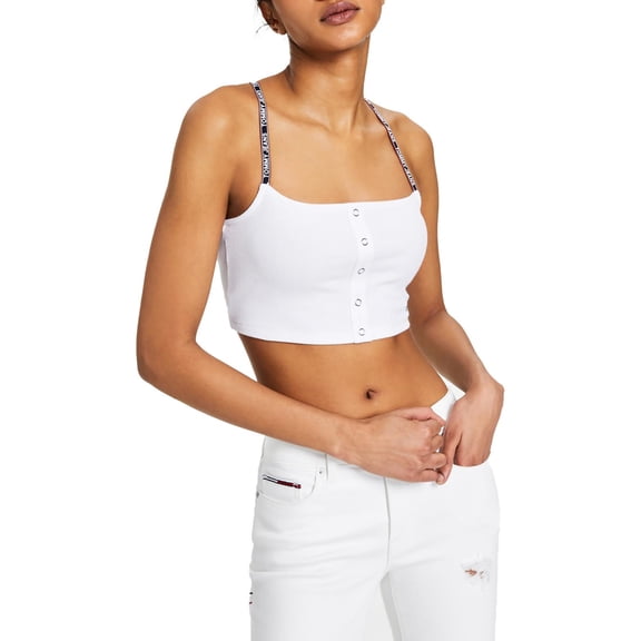 Tommy Jeans Womens Ribbed Snap Bra Top Bright White M