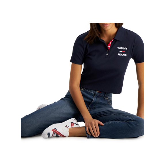 Tommy Jeans Womens Ribbed Crop Polo Top
