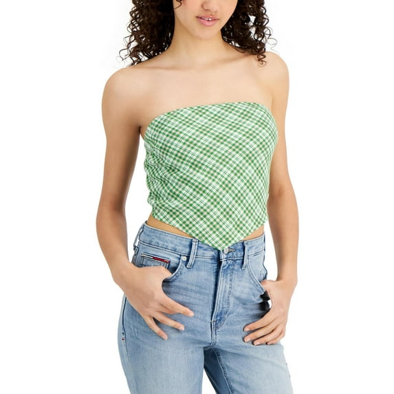 Tommy Jeans Womens Smocked Cropped Strapless Top