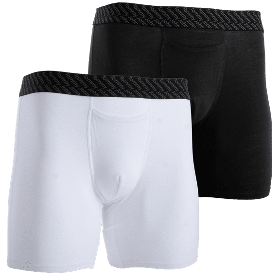 Tommy John Cotton Basics Boxer Brief (2-Pack: 1 Black, 1 White,  6" Inseam, Size Small)