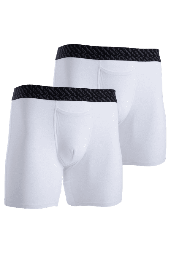 6" Inseam Cotton Basics Boxer Brief (2-Pack, White, Small)