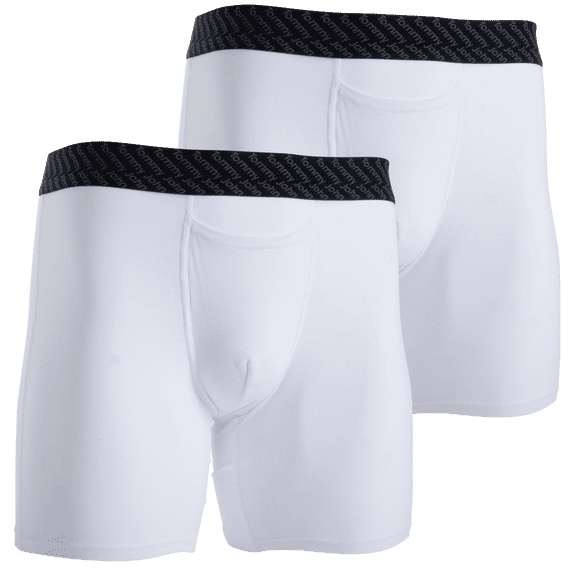 Tommy John 6" Inseam Cotton Basics Boxer Brief (2-Pack, White, Small)