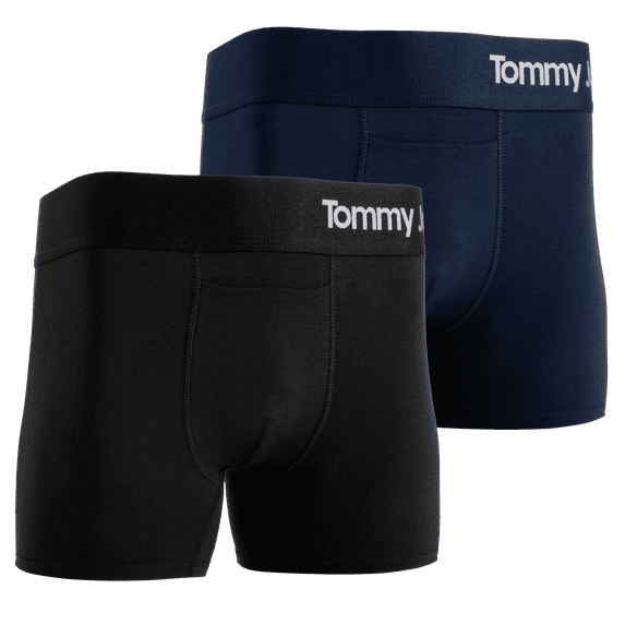 Tommy John Cool Cotton Boxer Brief (2-Pack, Navy/Black, 4" Inseam, Small)