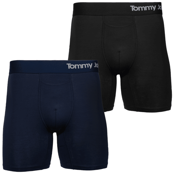 Tommy John Cool Cotton Boxer Brief with 6” Inseam (2-Pack, Navy / Black, Medium)