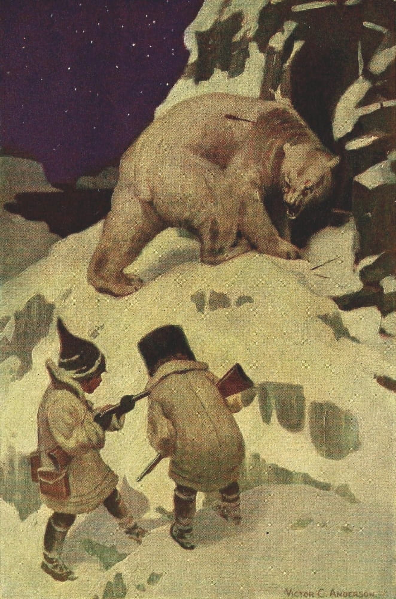 Tommy Trots Visit to Santa Claus Polar bear in snow Canvas Art - Victor C Anderson (18 x 24)
