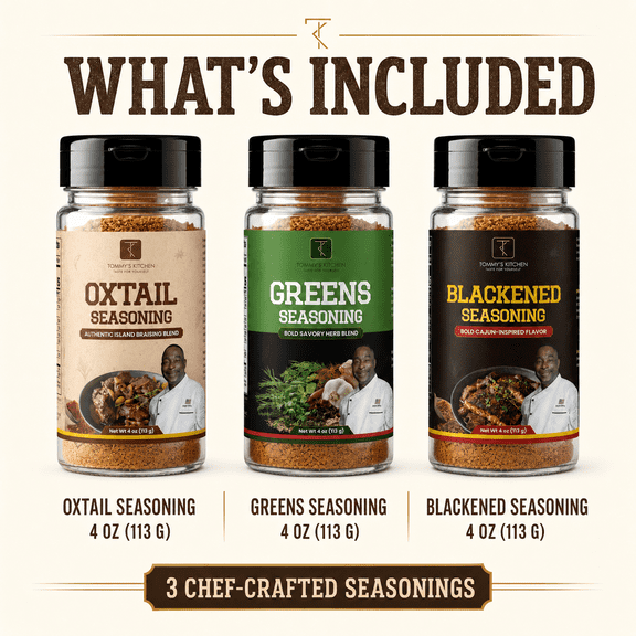 Tommy'sTommys Kitchen Seasoning Variety Pack, Oxtail, Blackened & Collard Greens, 4 oz Each, 3 Count