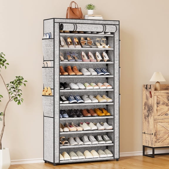 Tomnk 10-Tier Shoe Storage Rack, Adjustable Shelves Closet Organizer, Heavy Duty Shelving Unit for Bedroom, Entryway, Laundry Room, Garage