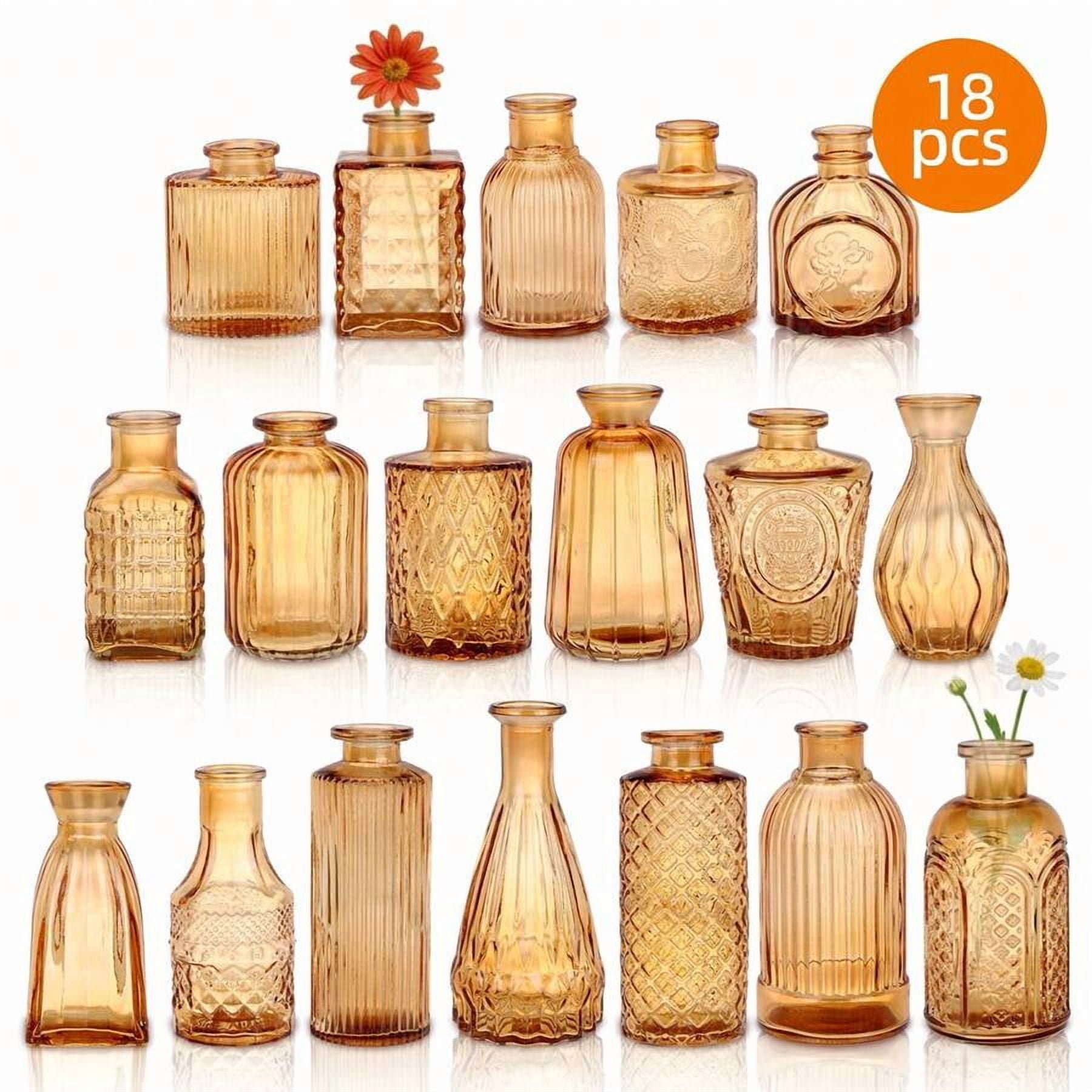 Tomnk 18pcs Glass Bud Vase Set, Bulk Amber/Clear/Pink/Blue Mini Vintage ...