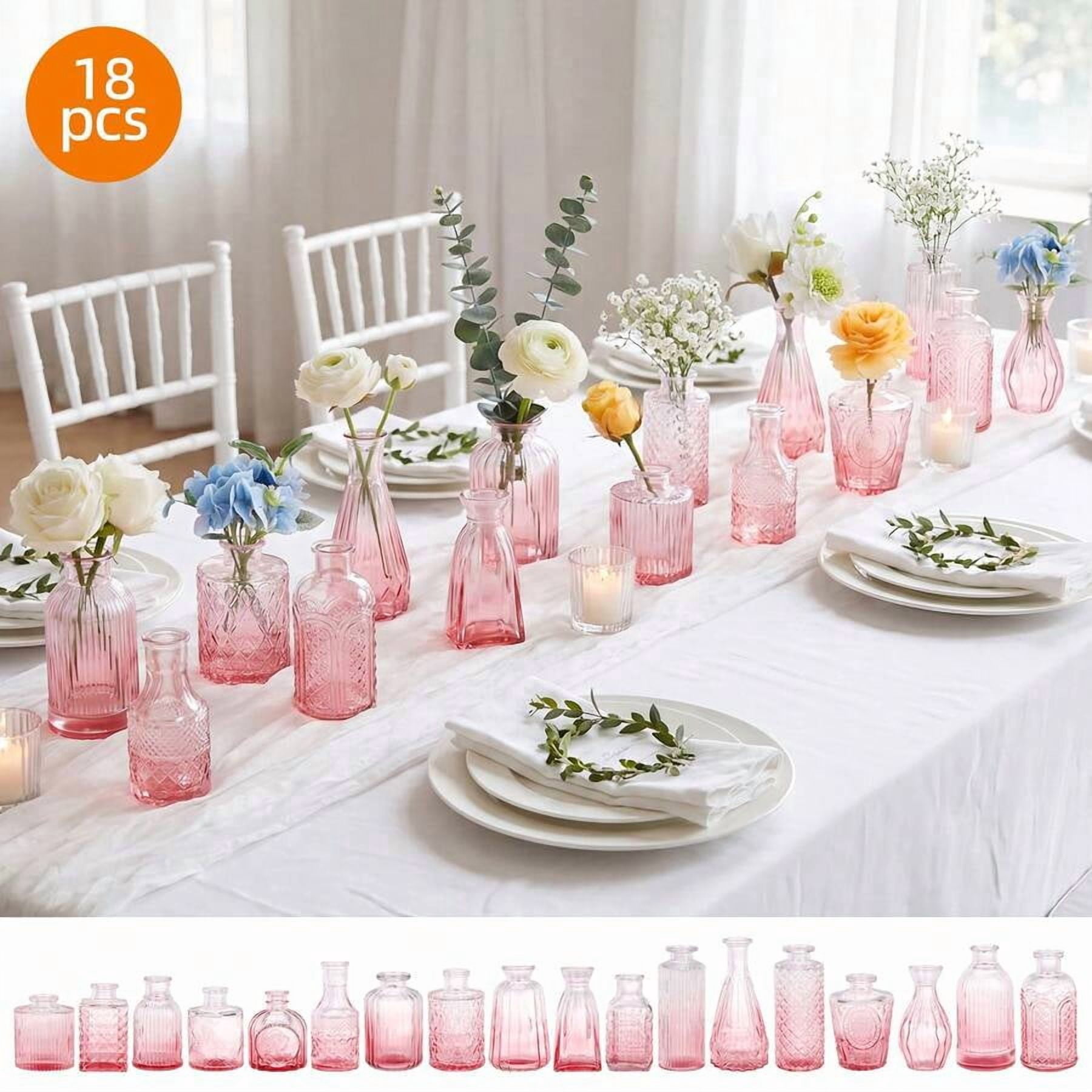 Tomnk 18pcs Glass Bud Vase Set, Bulk Amber/Clear/Pink/Blue Mini Vintage ...