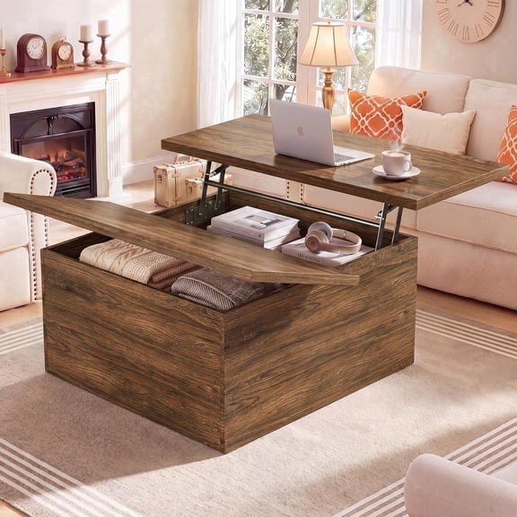 Tomnk 31.5" Lift Top Coffee Table, 4 in 1 Square Coffee Table with Storage, Center Table with Lifting Top & Large Hidden Storage Compartment for Living Room, Home Office, Walnut